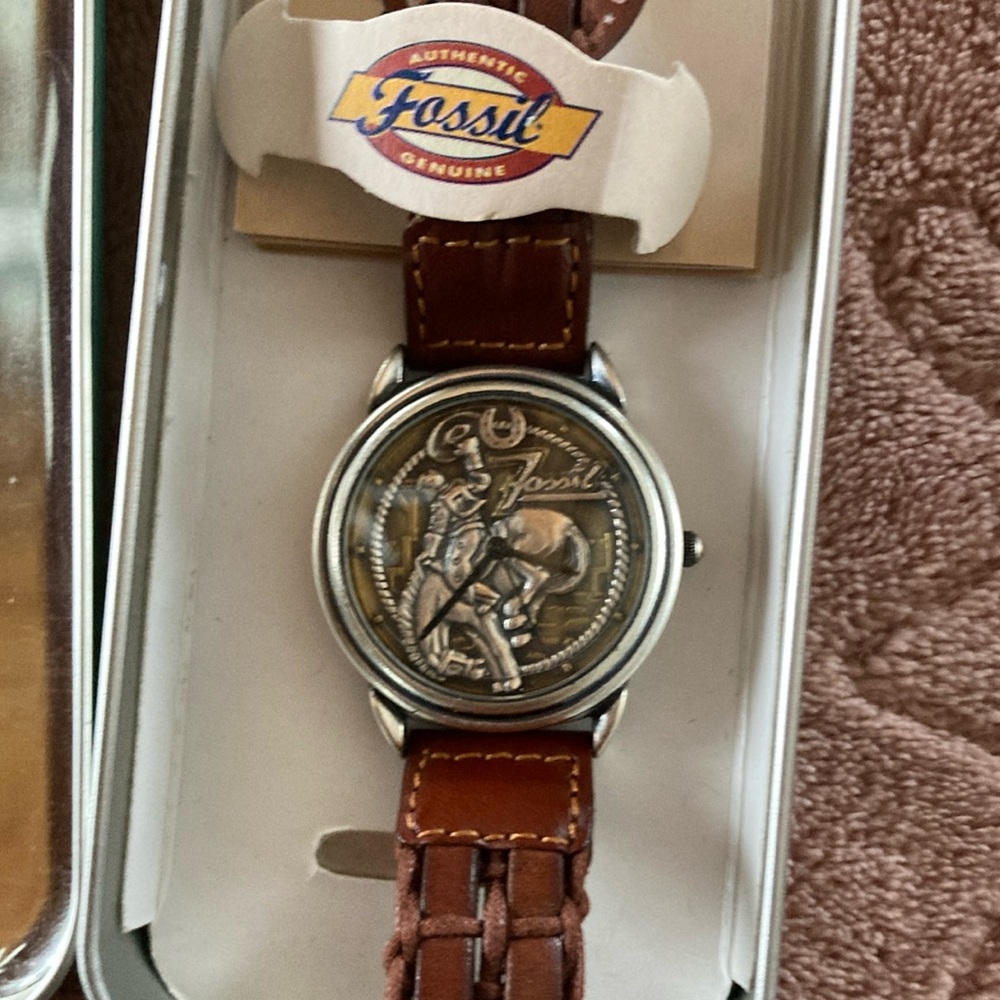 Fossil Brown Leather Watch with Western Design